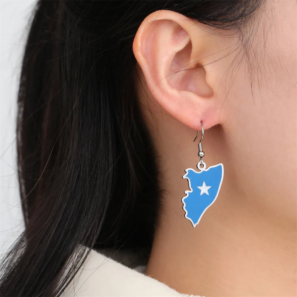 EUEAVAN Enamel Somali Map Pendent Dangle Earrings for Women Stainless Steel Trendy Somalia Flag Ethnic Jewelry Gifts pendientes