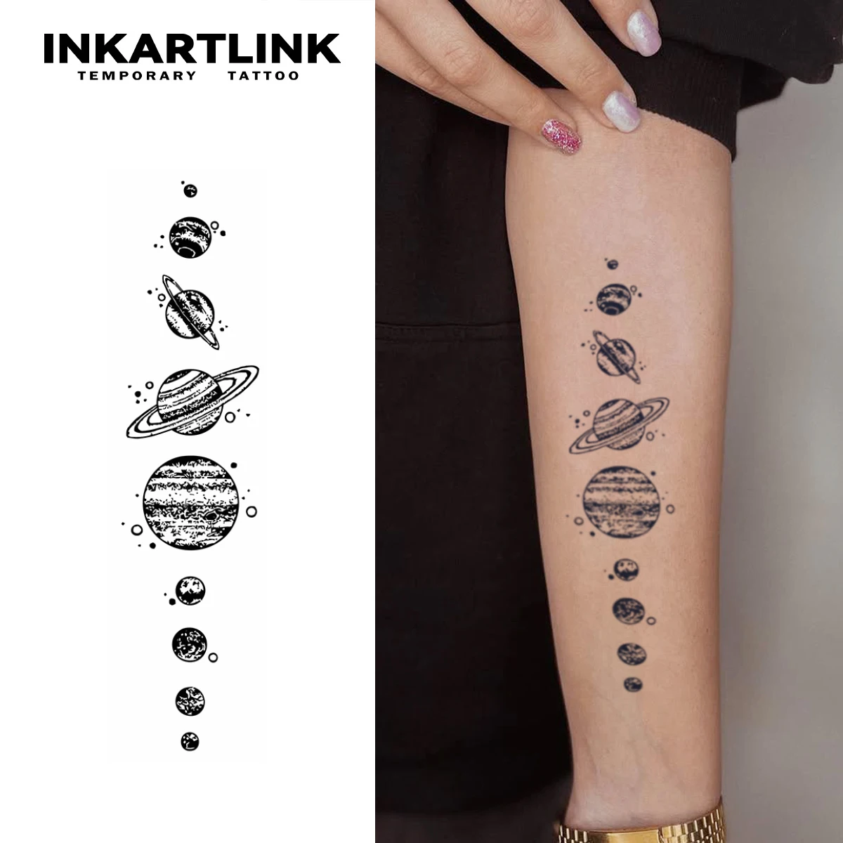 Planets temporary tattoo sticker, waterproof magic tattoo, lasts to 15 days fake tattoo, semi permanent tattoo
