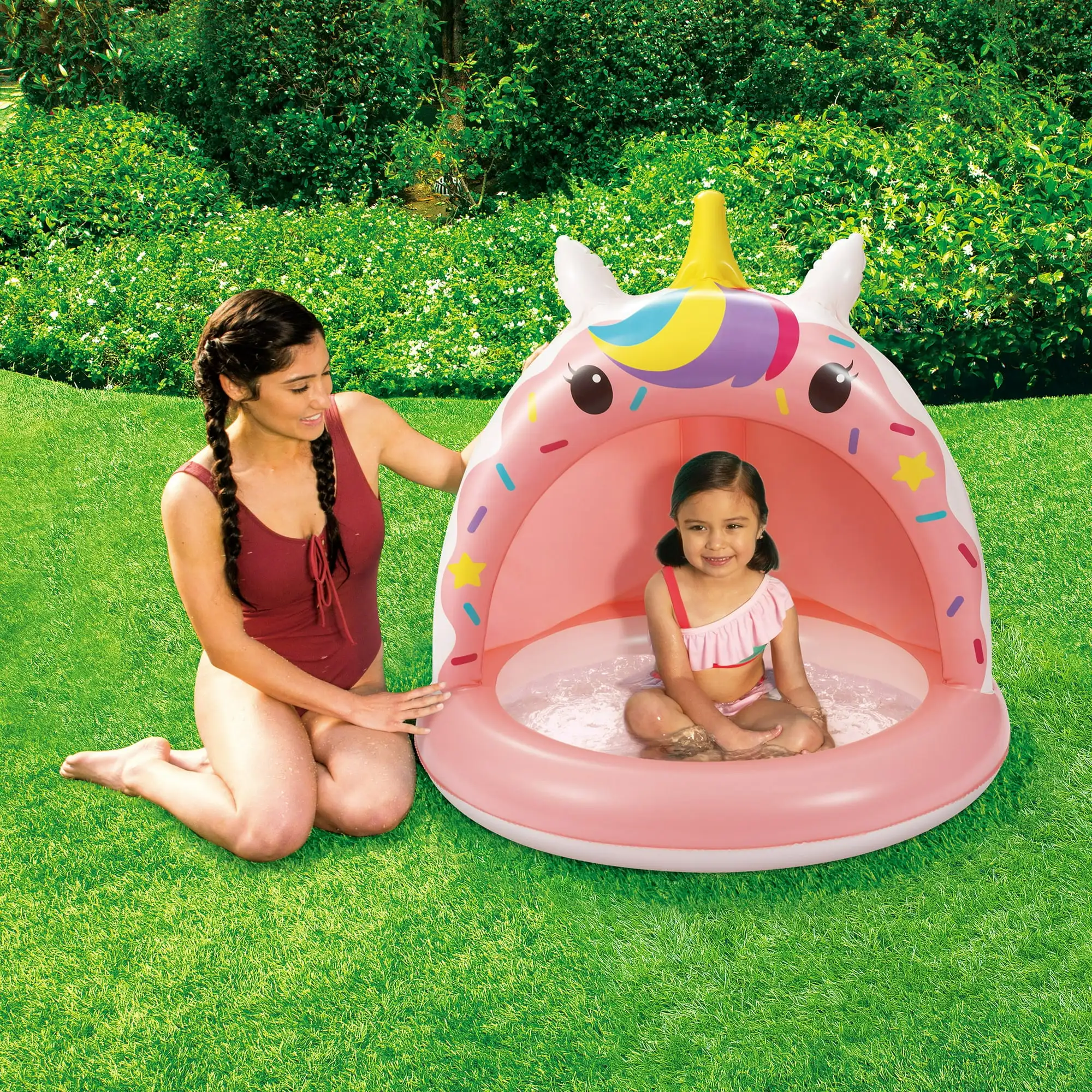 

Piscina Inflable con Sombra de Unicornio Redonda, Rosa, Edades 1-3, Unisex