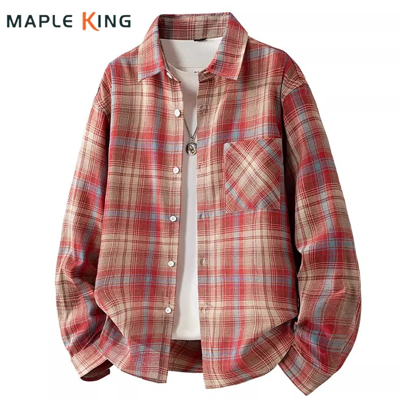 

Men's Plaid Shirts Long Sleeves Cotton Blend Camisas Streetwear 2026 Vintage Couple Loose Casual Button Up Shirt Moda Masculina