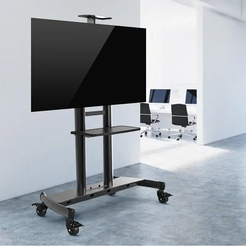 

Floor Type Lcd Tv Stand Display Screen Mounts Bracket Rotatable Height Adjustable Tv Swivel Bracket Mobile Tv Cart with Wheel