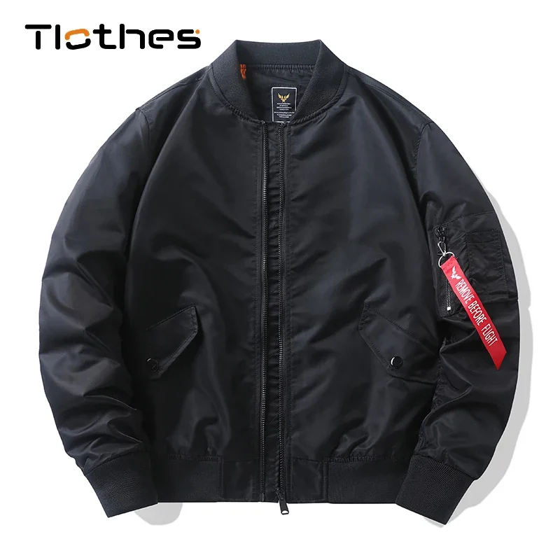 

Black Zip Up Jacket Mens Jacket Fall Spring Bomber Jacket Men Baseball Jackets and Coats Solid Pilot Military Windbreaker Men