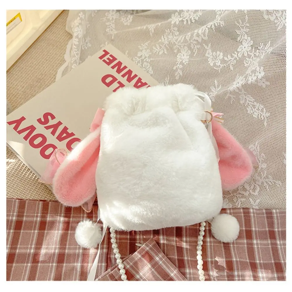 Nieuwe Bunny Pluche Tas Kawaii Lolita Schoudertas Zoete Parelketting Portemonnee