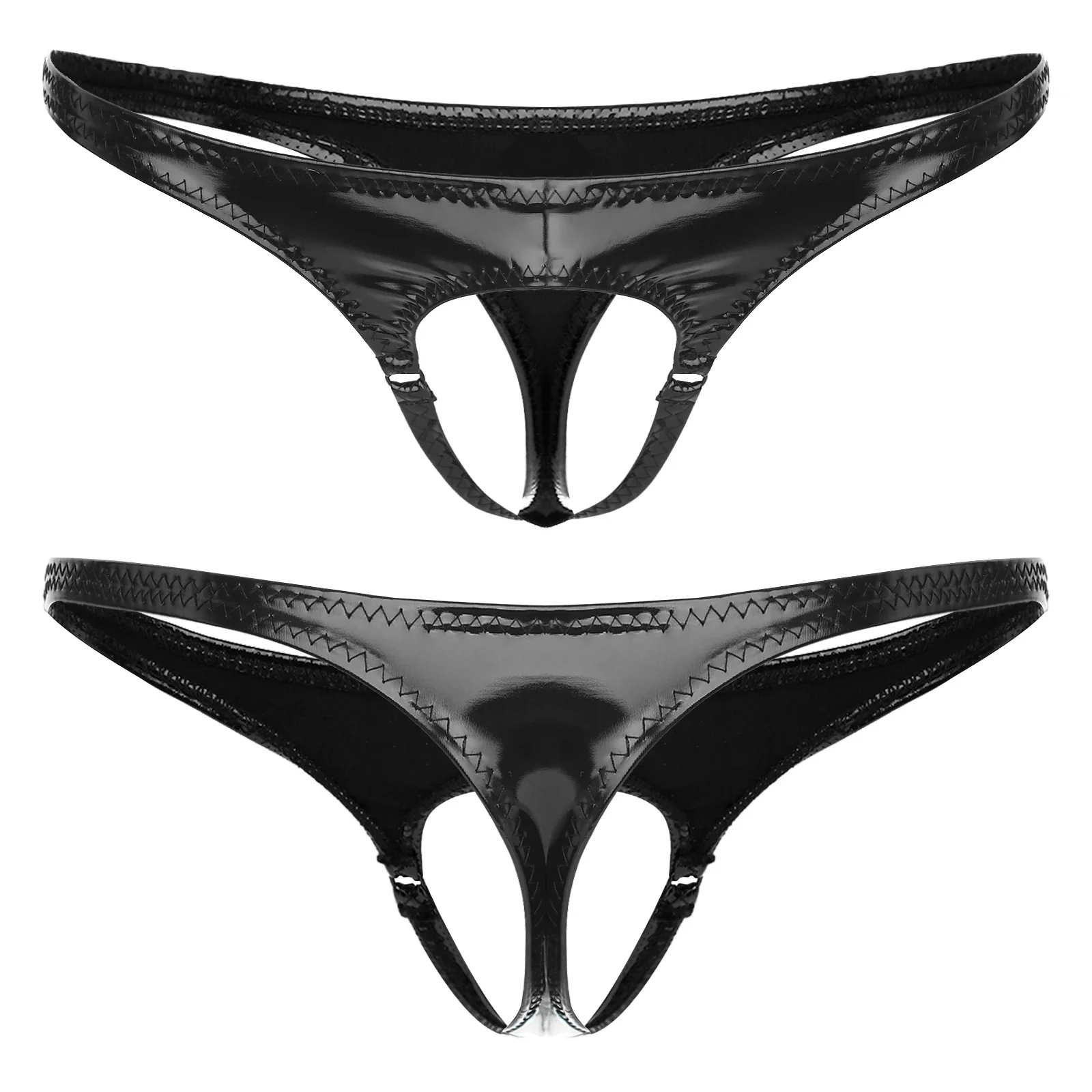 Men\'s Erotic G-String Thong Wetlook PU Leather Cutout Pouch Butt Briefs Jockstrap Hole Pantiebs T-back Gay Sissy Men Underwear