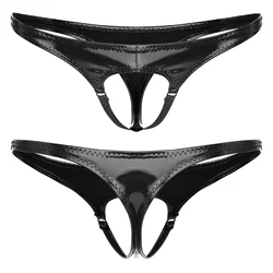 Men's Erotic G-String Thong Wetlook PU Leather Cutout Pouch Butt Briefs Jockstrap Hole Pantiebs T-back Gay Sissy Men Underwear