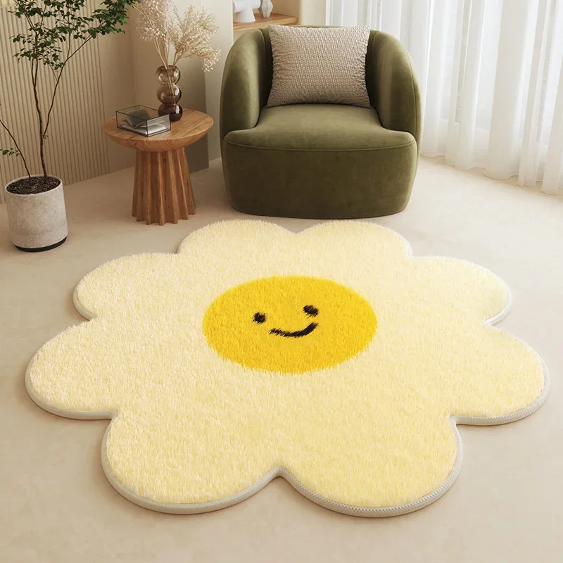 VIKAMA Weicher Plüsch-Teppich aus Kaschmirimitat, niedliche Blumen, Schlafzimmer, Bettmatte, Couchtisch, Decke, Arbeitszimmer, Computer, Sofa, Stuhl, Fußmatte