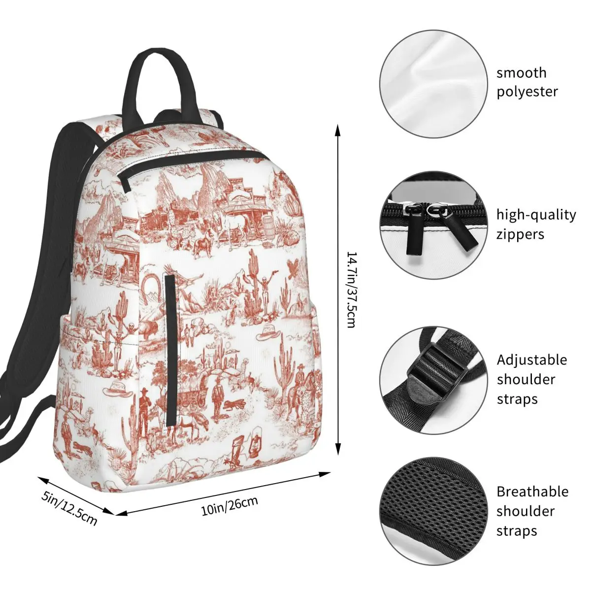 Vintage Western Cowboy Desert Sketch Backpack Student BookBag Kids School Bag Computer Shoulder Bags Men Women