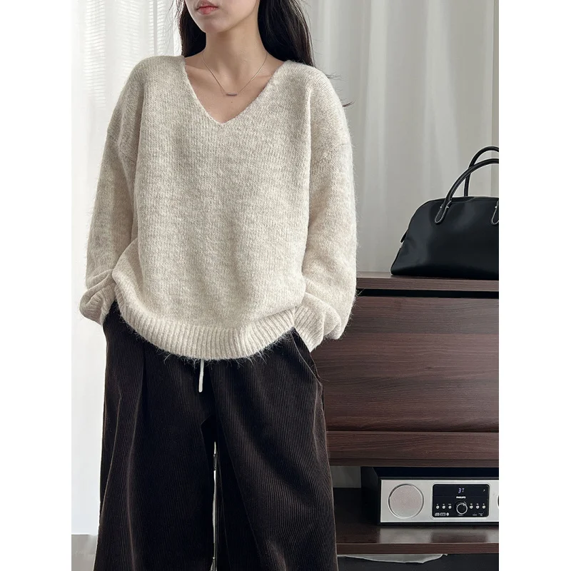 CHAXIAOA женский новый осенне-зимний ленивый шикарный свитер с шалью, комплект из двух предметов, свободный трикотаж с длинными рукавами