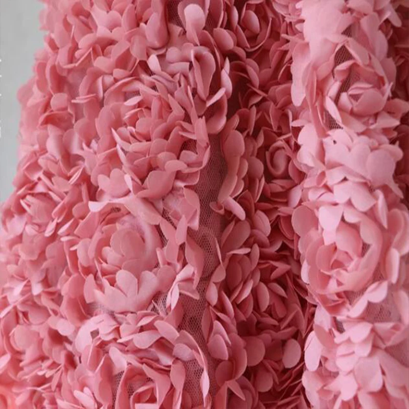 Good 3D Pleated Dry Rose Color Flower Chiffon Fabric Creative Designer Lace Mesh Fabric Sewing Material Diy  Wedding Dress