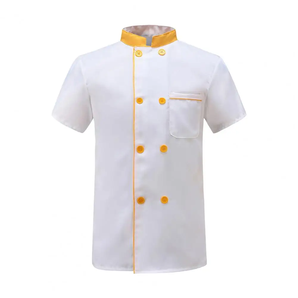 Uniforme de Chef de manga corta de doble botonadura Unisex, resistente a las manchas, suelto, cocina, panadería, restaurante, cantina, camarero, Top de verano