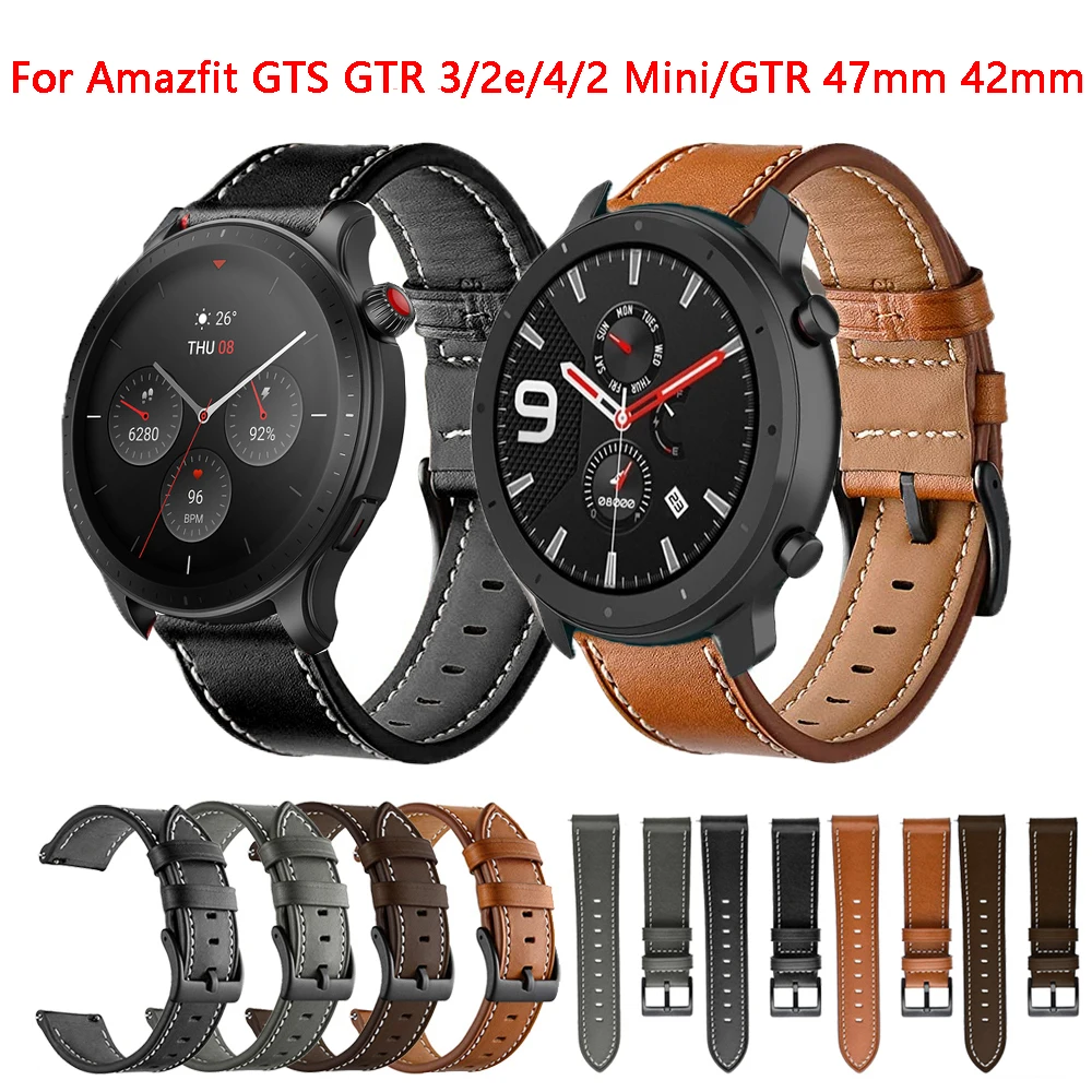 Bracelet en cuir pour Amazfit GTR 4, GTR 3 Pro 2, bracelet Smartwatch, bracelet de montre, bracelet de remplacement, mini, 20mm, 22mm, 47mm