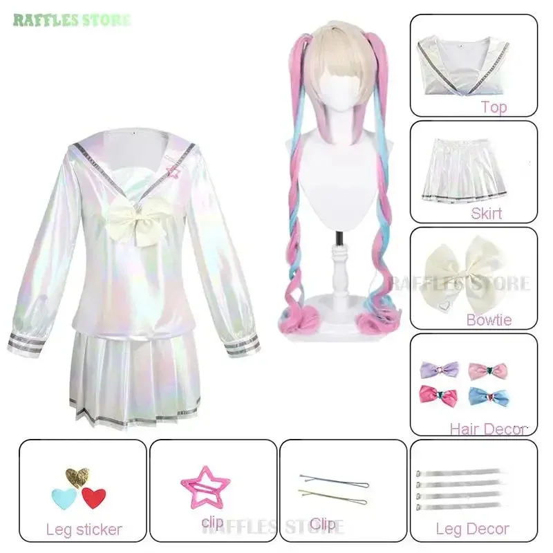 NEEDY GIRL OVERDOSE KAngel Cosplay Costume Lolita Shoes Coat Skirt Uniform Wig Hallowmas COS Laser Color Skirts Ribbon Wig