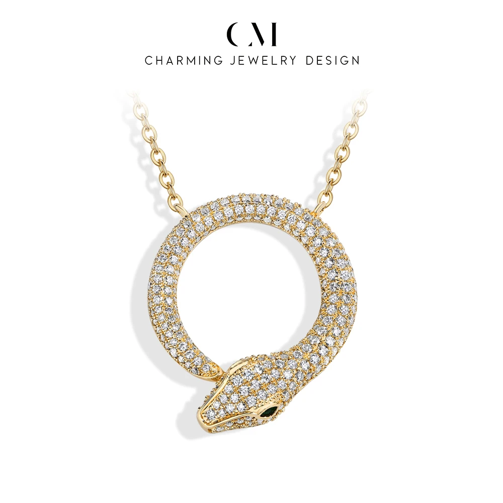 CHARMING  Trendy Circular Snake Moissanite Necklace for Women Engagement Wedding birthday gift party Daily Jewelry Anniversary