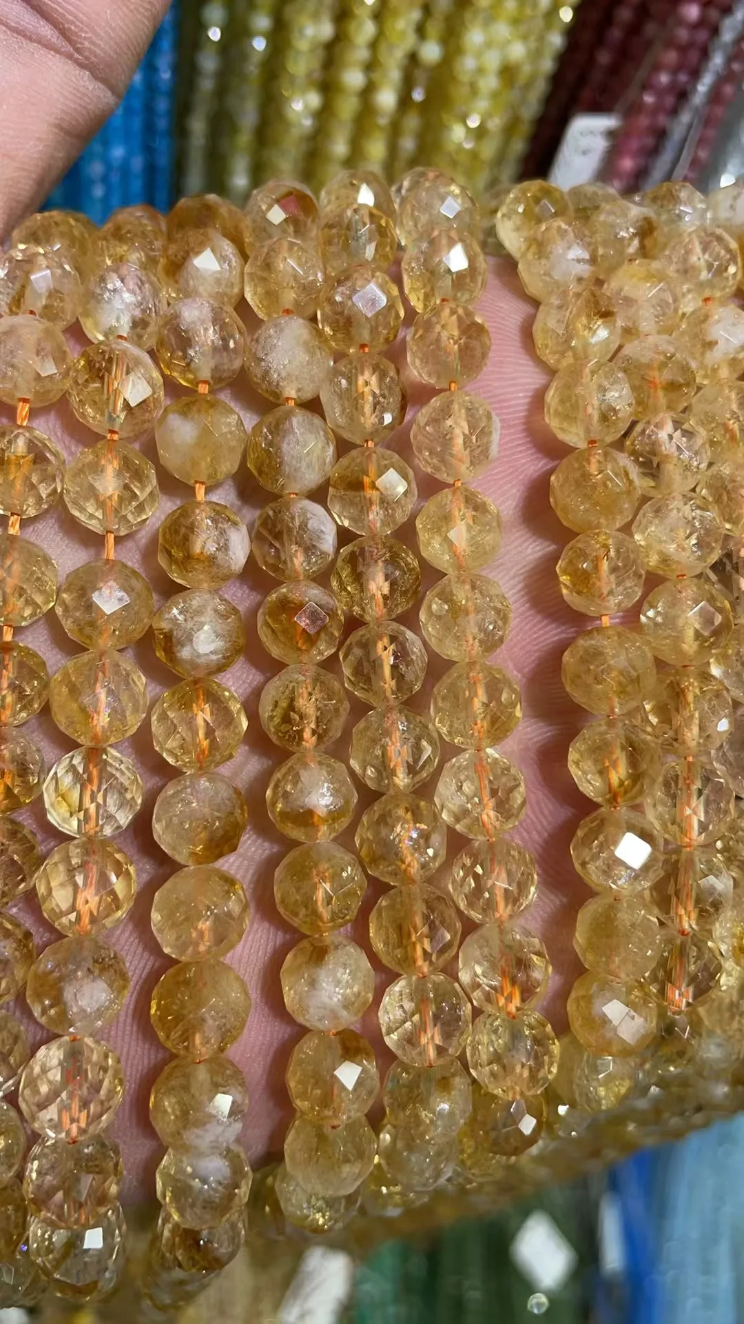 Wholesale Natural Yellow Crystal 8mm Round Cut Length38cm