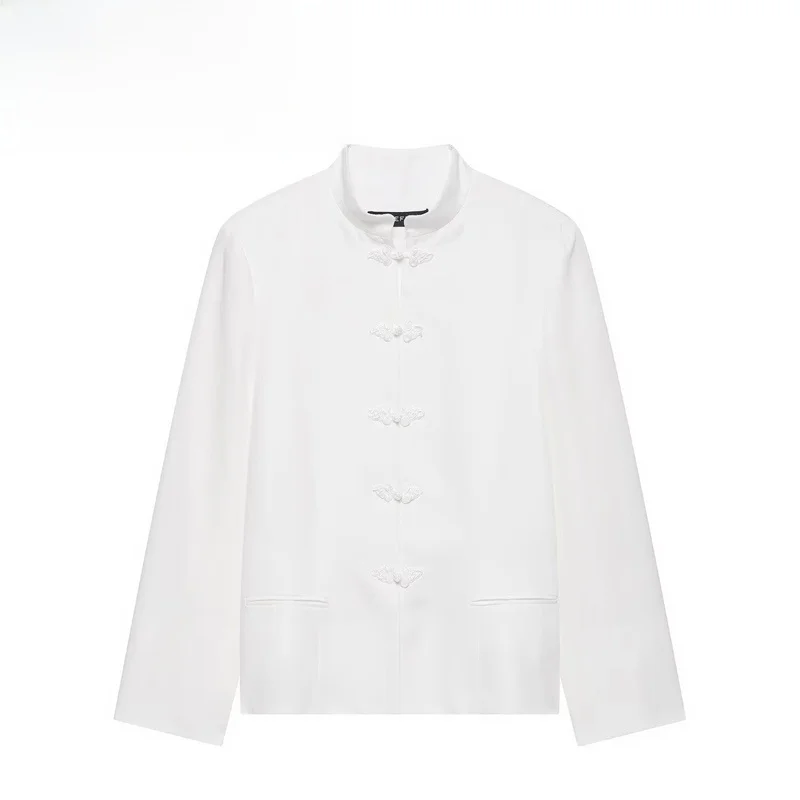Fashionable Wind Rope Knot Nine Points Short Skirt Style Suit Jacket Women's Polyester Fiber Long Sleeve Stand Collar Coat