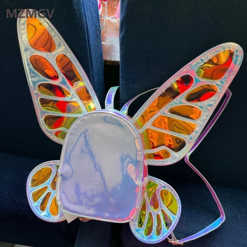 

Fashionable Transparent Laser Butterfly Wings Backpack for Sweet Girls Funny Angel Butterfly Wing Casual Daypack School Bag