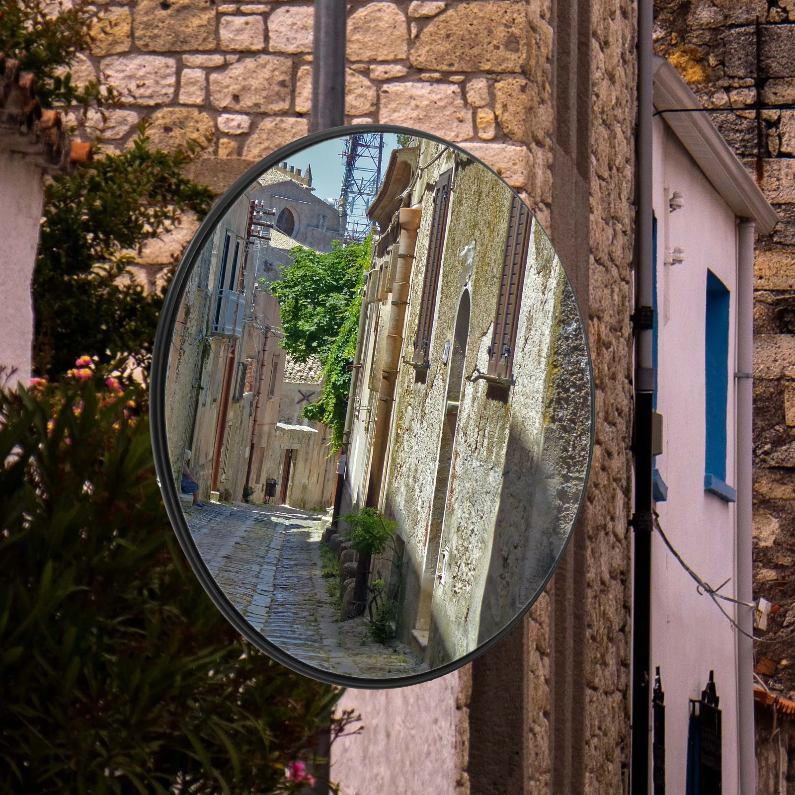 

Wide Angle Traffic Mirror 30CM Black Mounting Base Indoor Outdoor Driveway Garage Convex Corner Mirrors Parking