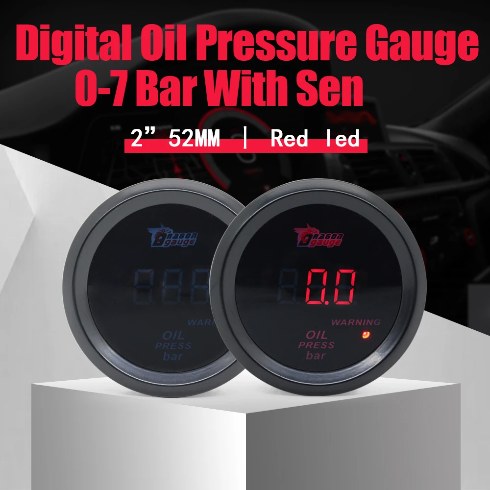 DRAGON GAUGE 2'' 52MM Digitales Auto-Öldruckmessgerät mit BAR-Anzeige und roter LED-Beleuchtung – Detail 4