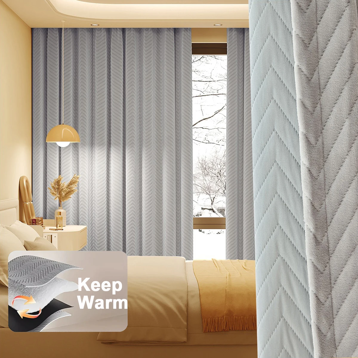 

Flannel Winter Windproof Warm Curtain for Room Darkening Blackout Thickened Anti-cold, Privacy Protection, Soundproof Curtain