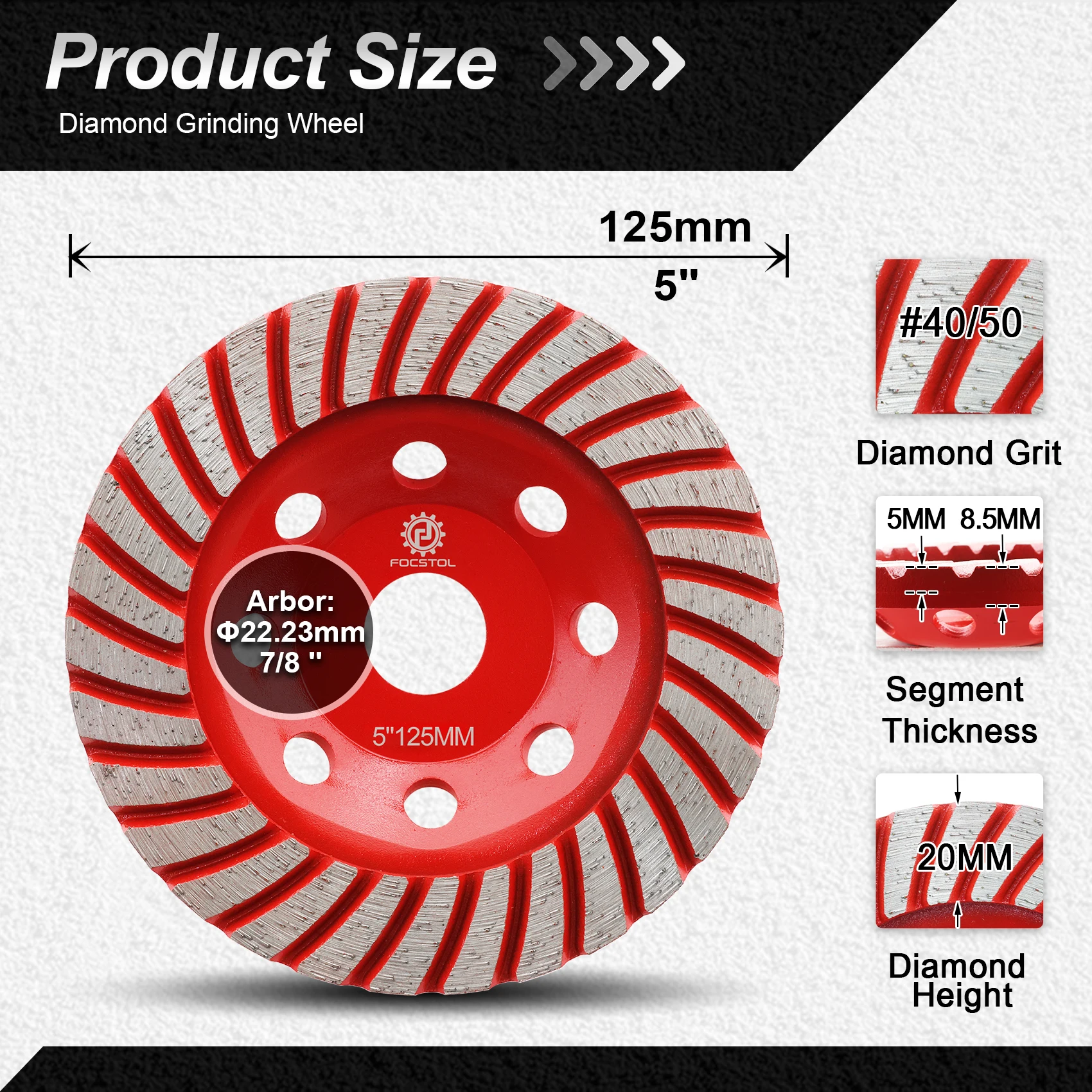 FOCSTOL Diamond Grinding Wheel 1pc Sanding Disc Dia 100/115/125/180mm for Concrete Granite Marble Masonry Grinding Disc