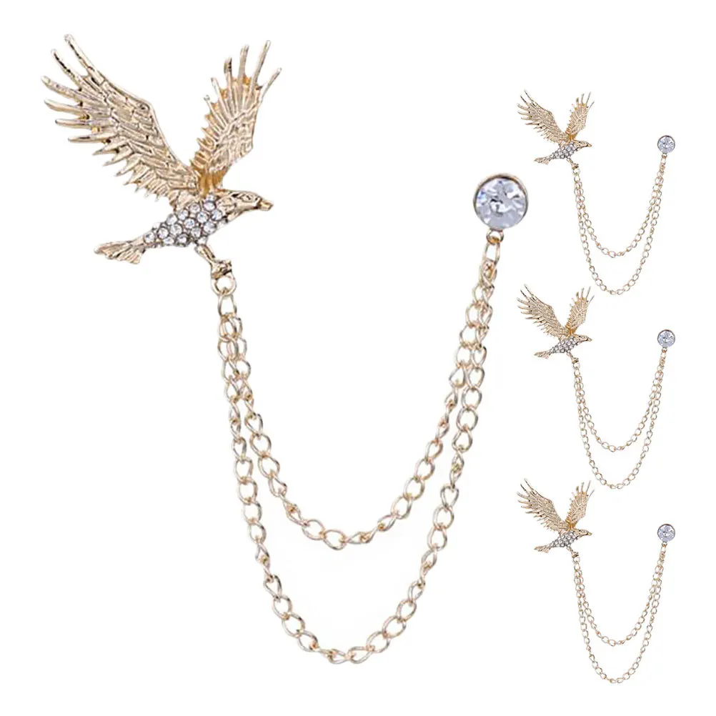 

4Pcs Eagle Tassel Brooch Men Stylish Alloy Rhinestone Lapel Pins for Suits Coats Jackets Formal Casual Accessories
