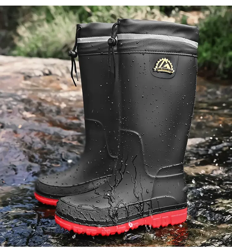 2026 Modische Herren-Regenstiefel mit Hohem Schaft, Wasserdicht, Rutschfest, Wärmend, für Outdoor, Autowäsche, Baustelle, Verschleißfest, mit Fleece-Futter – Detail 11