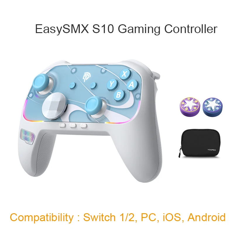 EasySMX S10 Draadloze Gamepad TMR Joystick voor Switch 1/2 PC iOS Android Steam met RGB Gaming Controller, Wake-Up en HD Rumble