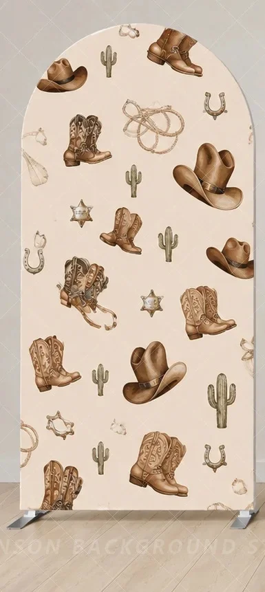 Custom First Rodeo leaf Arch Backdrop Cover Cowboy Western Baby Shower Party background