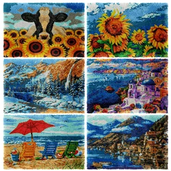 Diy wool Latch hook rug kits Home decor Landscape Dog Woman embroidery with printed pattern art Craft for adult Crochet Carpet