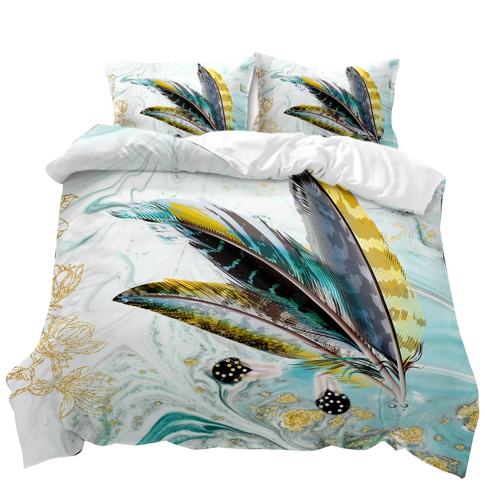 

Feather Duvet Cover Set Green Dreamy Watercolor Elements Plumage Romantic Design Double Queen King Size Polyester Qulit Cover