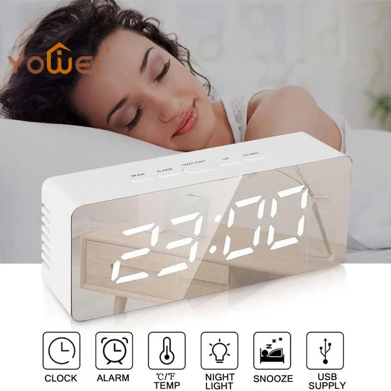 Latest Digital Alarm Clock LED Electronic Desktop Clock With Temperature For Bedroom Home Office Teens Kids
