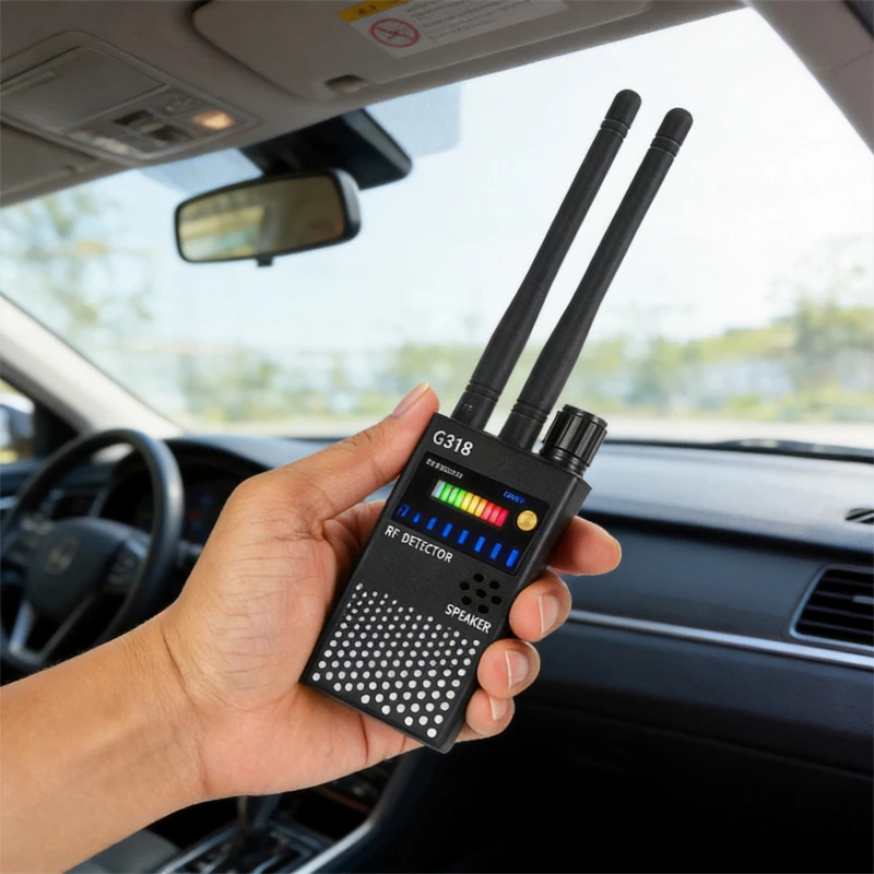 RF Detector G318, Dual Separate Antennas, LED Light Alarm Wireless Camera, GSM Phone, GPS Tracker & Eavesdropping Bug Scanner