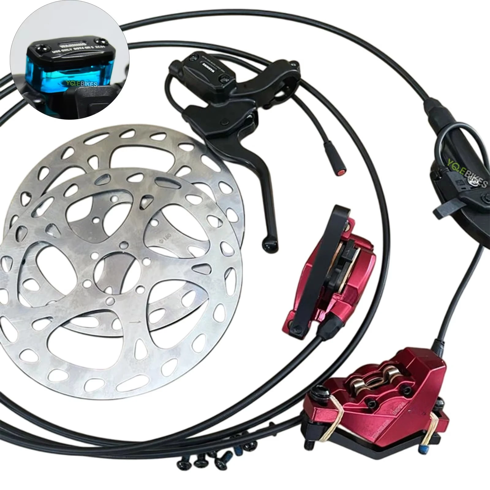 Waterproof Line Front and Rear Aluminium Two Brake Lever Heavy Hydraulic Disc Brake Set Kit MTB Ebike Power Cut Off Brake Level