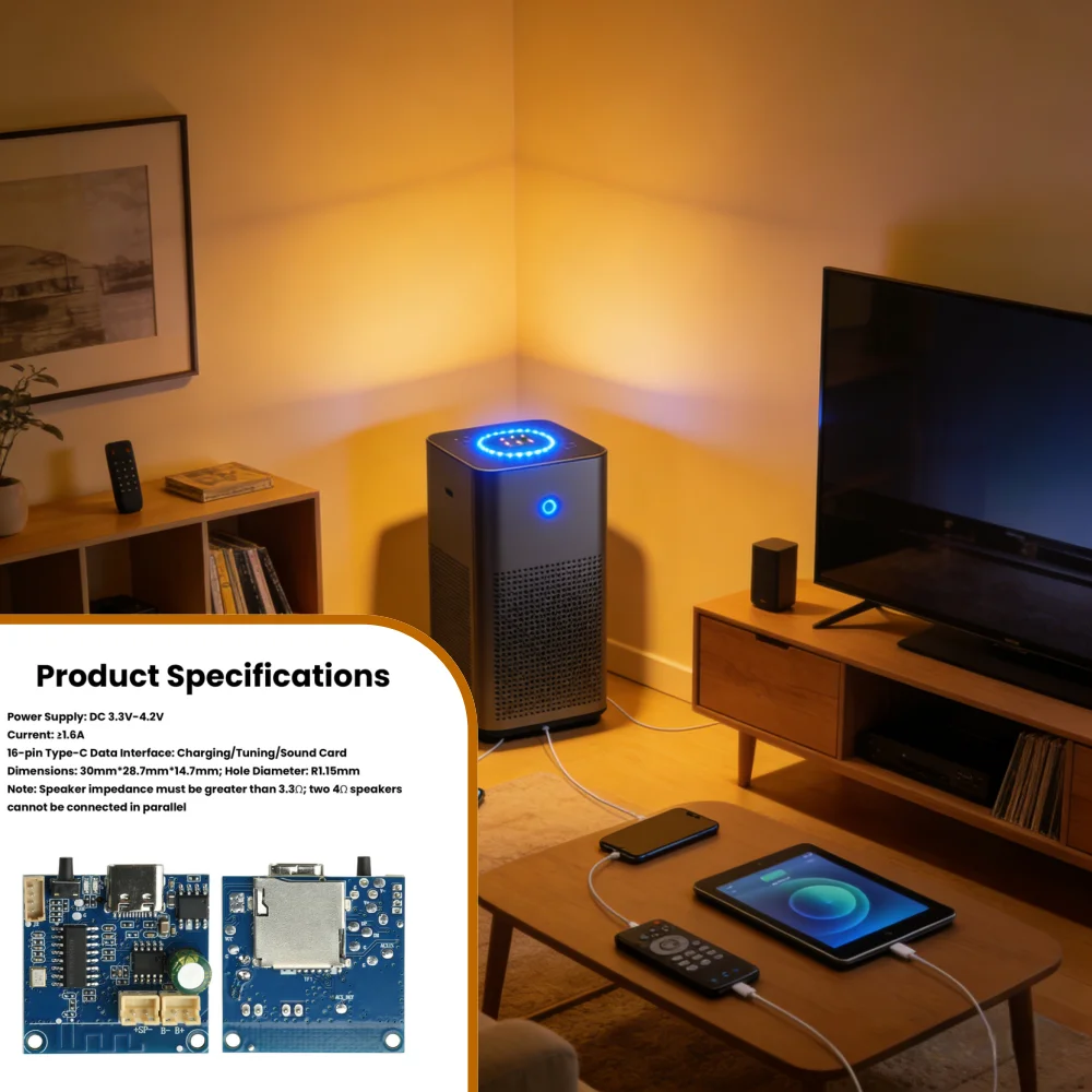 DC 3.3V-4.2V/5V  3W/5W Bluetooth Amplifier Module High Fidelity Output with TWS Pairing Type C Audio Amplifier Board