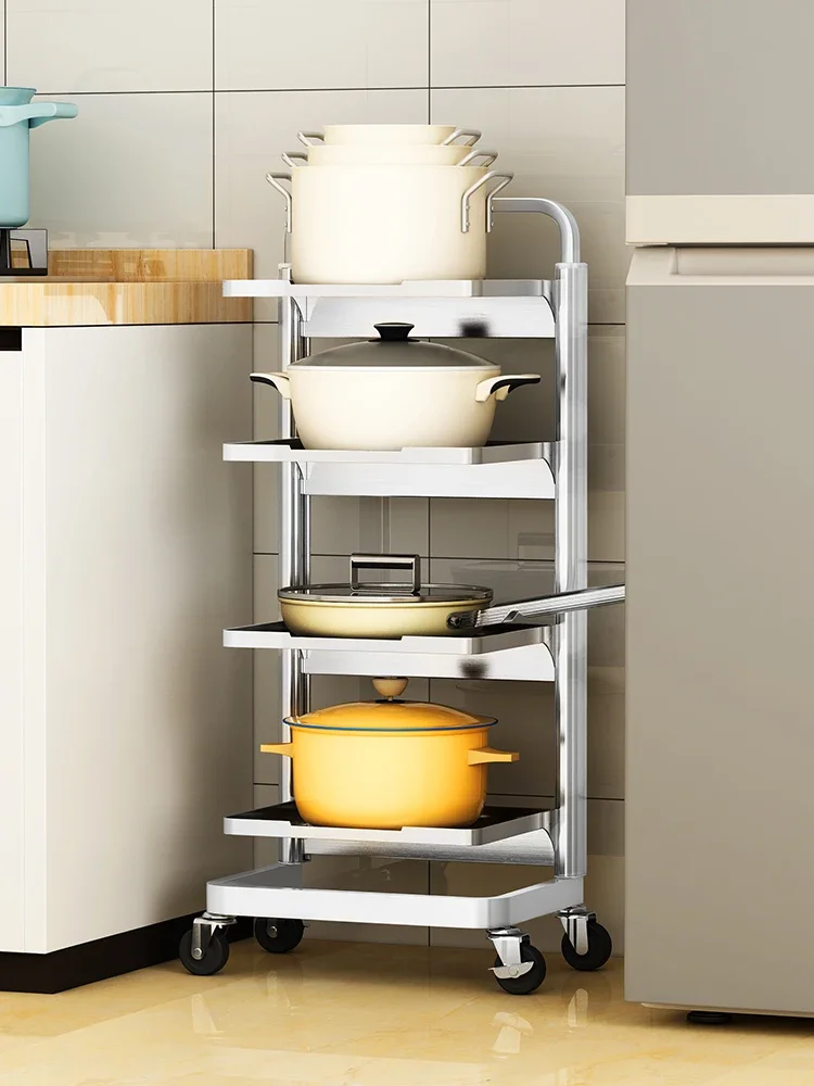 Pot rack kitchen shelf floor multi-storey 304 stainless steel household pot rack pot storage rack adjustable.