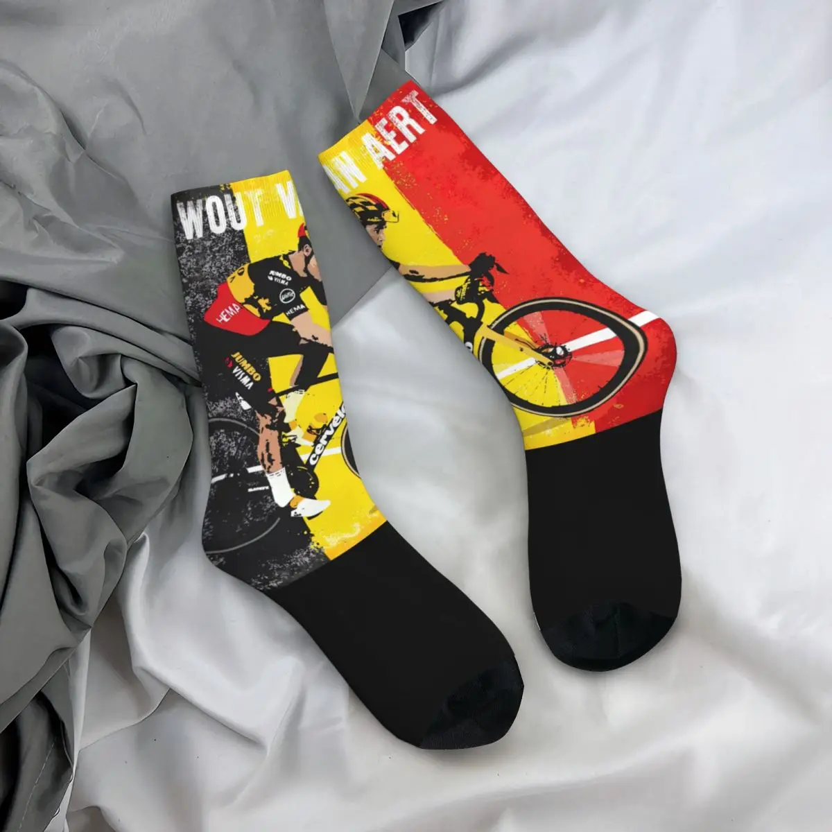 All Season Colorful Men\'s Women\'s Wout Van Aert Cycling Art Crew Socks Merch Crew Socks Super Soft