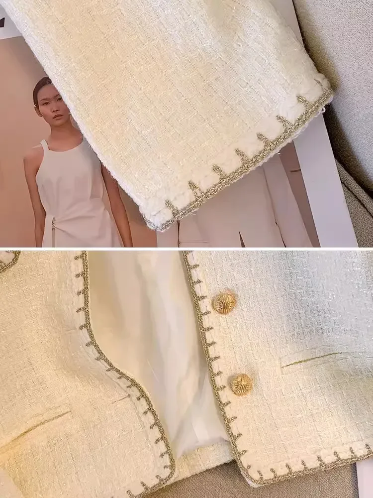 Korean Fashion Elegant Cropped Jackets Women Casual O-neck Single Breasted Outerwears Tops Spring Fall Long Sleeve Chaquetas New