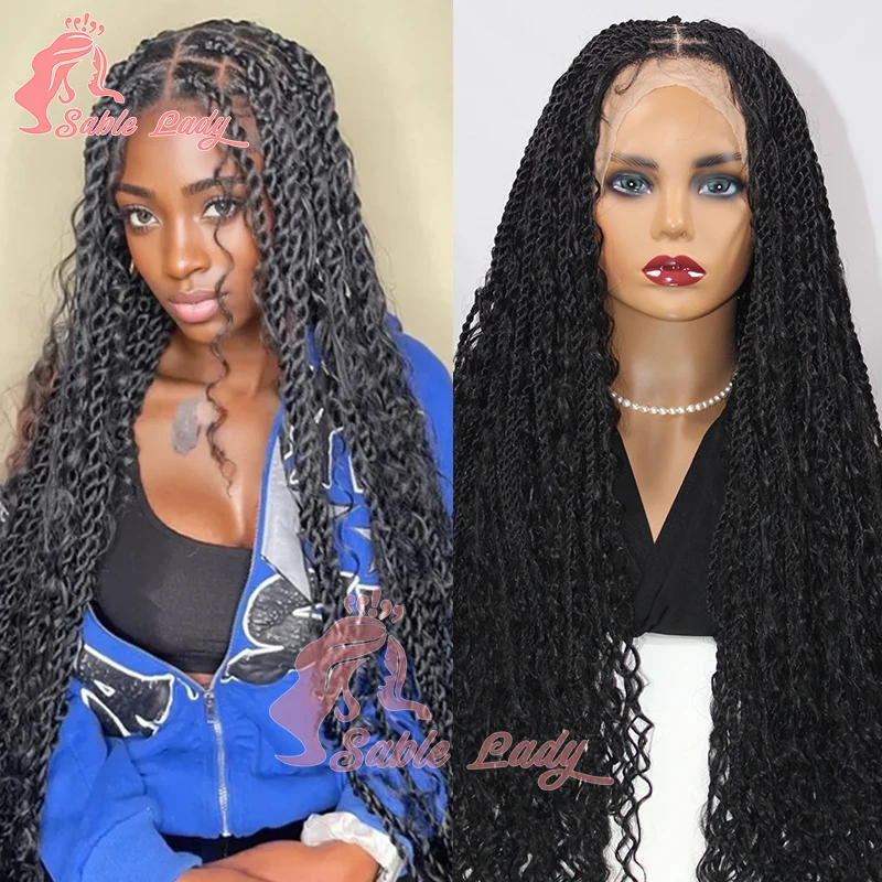 32 Inch Synthetic Bohemian Braid Wig Full Lace Crochet Box Braids Goddess Wig for Women Faux Locs Senegalese Twist Braided Wigs