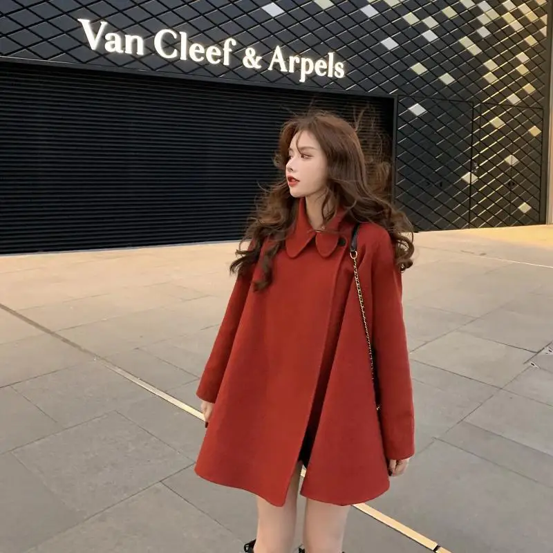 

Autumn Winter Plus Size Women Coat Woolen Cloth Cloak Loose Overcoat Female High Quality 2024 Femme Oversize E3679