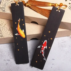 Chinese Style Painted Koi Bookmark Ebony Bookmark Book Holder Tassel Pendant Pagination Mark Kids Stationery School Office Suppl