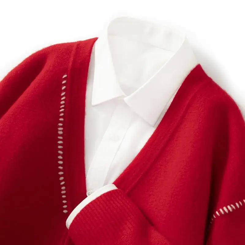 100% سترة من الصوف الخالص الخامس الرقبة زر أسفل سترة الأعمال عادية الخريف والشتاء سترة صوف سميكة محبوك قاع قميص #4