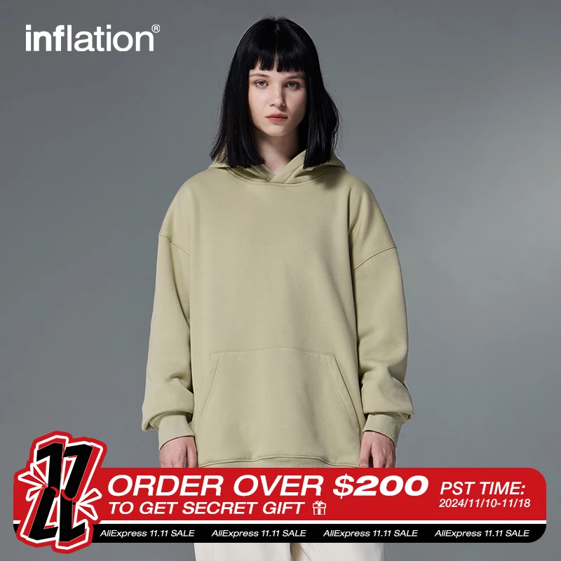 INFLATION Minimalist Premium Fleece Hoodies Unisex Classic Solid Color Thermal Velvet Hoodies