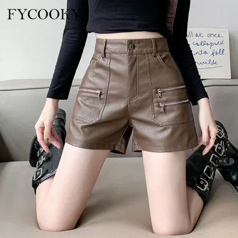 FYCOOKY женские шорты из искусственной кожи