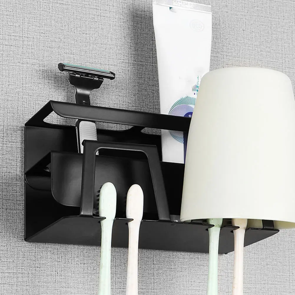 

1pc Stainless Steel Wall-Mounted Toothbrush Holder No Drill Required Bathroom Organizer For Toothpaste Gargle Cup Shelf Free