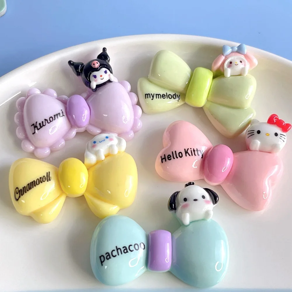 Big 2Pcs Sanrios Pompompurin Accessories Kuromi Cinnamoroll Melody Pochacco Hellokitty Charms Bow Knot Diy Hair Clip Anime Toys