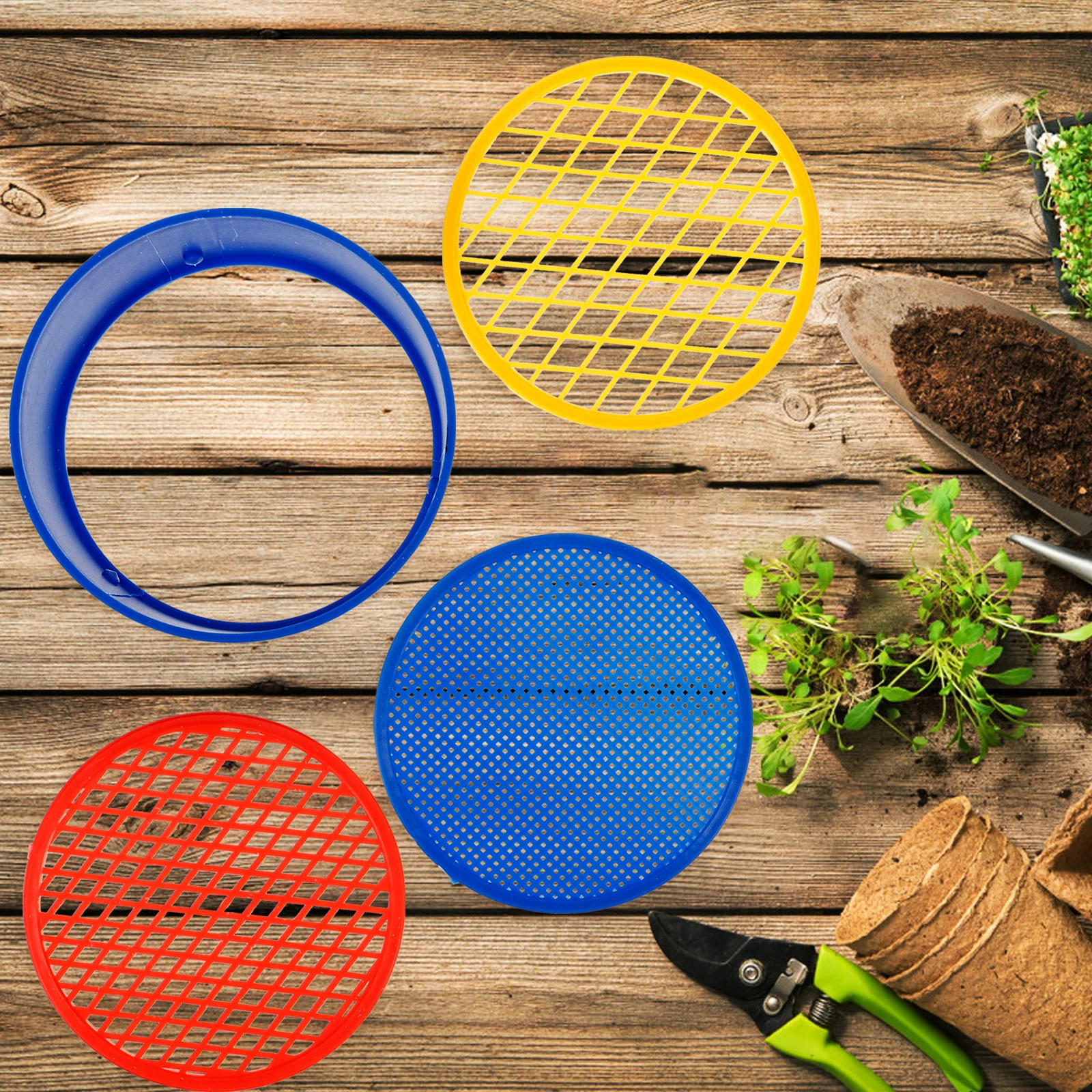 1 Juego 1 Juego de tamiz de suelo de plástico, tamiz de malla para plantar jardín, herramienta de tamizado Manual para filtrado de suelo, sartén resistente al desgaste para jardinería