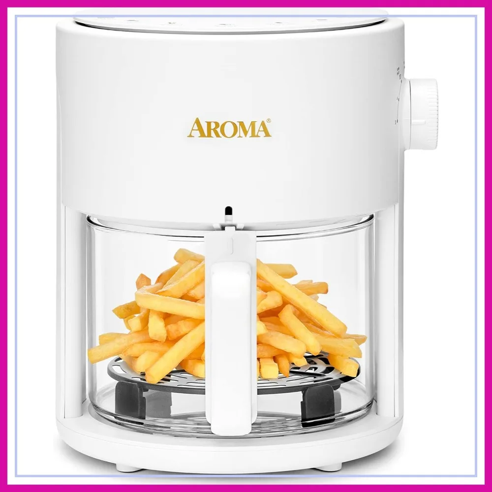 

Glass Air Fryer 3 Quart Countertop Convection Oven with 360 Heat Circulation, White