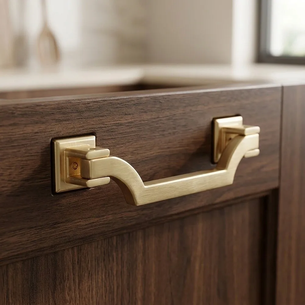 Zinc Alloy Drop Ring Cabinet Brushed Brass Finish 96mm Center to Center Distance for Kitchen Bathroom and Bedroom Use