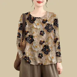 2024 New Spring Autumn Women's Pullovers O-Neck Printed Fashion Loose Minimalist Comfortable Casual All-match Long Sleeve Tops