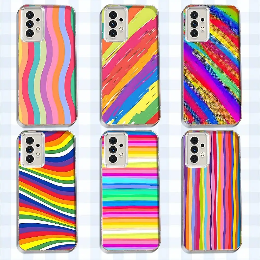 

Colorful Rainbow Stripe Phone Case For Samsung S24,30,21,22,23,20 FE,lite,PIus,Ultra,5G,Note,9,10 Transparent Cover